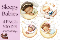 Sleeping Baby on Moon PNG, Cute Night Sky Baby Clipart Png Product Image 1