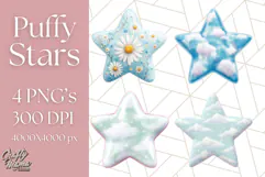 Cute Puffy Star Clipart PNG, 3D Glossy Pastel Stars Clip Art Product Image 1