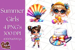 Chibi Summer Girls Clipart PNG, Bright Kawaii Summer Art Product Image 1