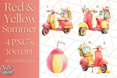 Strawberry Red Lemon Yellow Summer Clipart PNG, Summer Icons Product Image 1