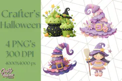 Kawaii Halloween Clipart Cute Kids and Candy Elements Png Product Image 1