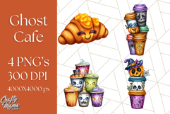 Ghost Café PNG Clipart, Cute Ghost Baristas Halloween Treats Product Image 1
