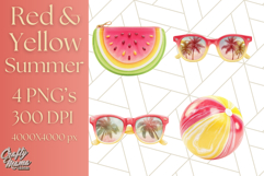 Strawberry Red Lemon Yellow Summer Clipart PNG, Summer Icons Product Image 1