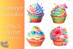 Bright Summer Cupcake PNG Clipart, Colorful Cupcakes Product Image 1