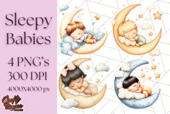 Sleeping Baby on Moon PNG, Cute Night Sky Baby Clipart Png Product Image 1