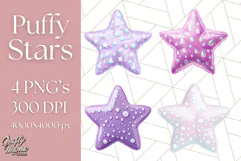Cute Puffy Star Clipart PNG, 3D Glossy Pastel Stars Clip Art Product Image 1