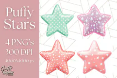 Cute Puffy Star Clipart PNG, 3D Glossy Pastel Stars Clip Art Product Image 1