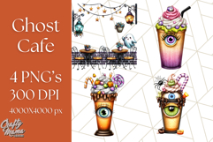 Ghost Café PNG Clipart, Cute Ghost Baristas Halloween Treats Product Image 1