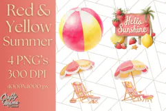 Strawberry Red Lemon Yellow Summer Clipart PNG, Summer Icons Product Image 1