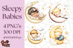 Sleeping Baby on Moon PNG, Cute Night Sky Baby Clipart Png Product Image 1