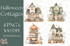 Watercolor Halloween Cottage Clipart, Ghosts &amp; Pumpkins Png Product Image 1