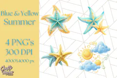 Sky Blue and Sunshine Yellow Summer Clipart PNG, Tropical Product Image 1
