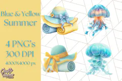 Sky Blue and Sunshine Yellow Summer Clipart PNG, Tropical Product Image 1