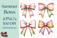 Watercolor Summer Bow Clipart PNG, Coquette Bright Bow Png Product Image 1