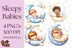 Sleeping Baby on Moon PNG, Cute Night Sky Baby Clipart Png Product Image 1