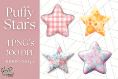 Cute Puffy Star Clipart PNG, 3D Glossy Pastel Stars Clip Art Product Image 1