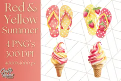 Strawberry Red Lemon Yellow Summer Clipart PNG, Summer Icons Product Image 1