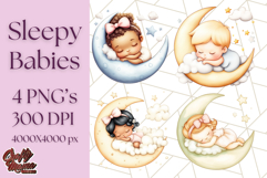 Sleeping Baby on Moon PNG, Cute Night Sky Baby Clipart Png Product Image 1