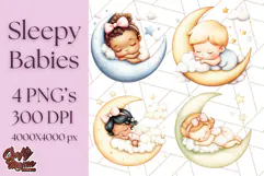 Sleeping Baby on Moon PNG, Cute Night Sky Baby Clipart Png Product Image 1