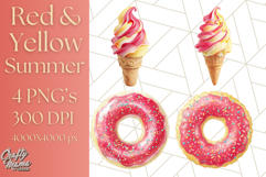 Strawberry Red Lemon Yellow Summer Clipart PNG, Summer Icons Product Image 1