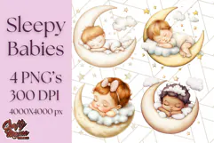 Sleeping Baby on Moon PNG, Cute Night Sky Baby Clipart Png Product Image 1