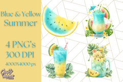 Sky Blue and Sunshine Yellow Summer Clipart PNG, Tropical Product Image 1
