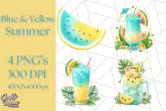 Sky Blue and Sunshine Yellow Summer Clipart PNG, Tropical Product Image 1