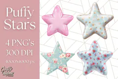 Cute Puffy Star Clipart PNG, 3D Glossy Pastel Stars Clip Art Product Image 1
