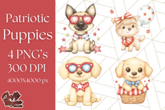 Patriotic Dogs Clipart, Cute 4th of July Puppies PNG Product Image 1