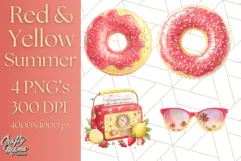 Strawberry Red Lemon Yellow Summer Clipart PNG, Summer Icons Product Image 1