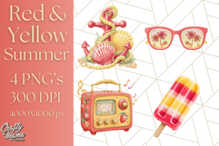 Strawberry Red Lemon Yellow Summer Clipart PNG, Summer Icons Product Image 1