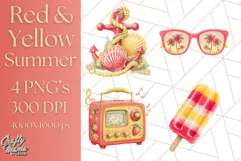 Strawberry Red Lemon Yellow Summer Clipart PNG, Summer Icons Product Image 1