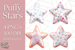 Cute Puffy Star Clipart PNG, 3D Glossy Pastel Stars Clip Art Product Image 1