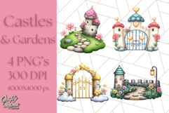 Princess Castle Clipart PNG, Enchanted Garden Artwork Product Image 1