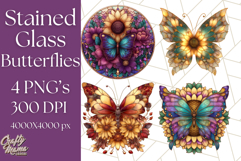Stained Glass Butterfly and Sunflower PNG Clipart Product Image 1
