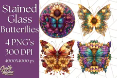 Stained Glass Butterfly and Sunflower PNG Clipart Product Image 1
