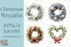 Christmas Wreath Clipart, Holiday Greenery PNG Illustrations Product Image 1