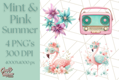 Pink and Mint Summer Clipart PNG Beach Icons, Summer Fun Png Product Image 1
