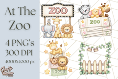 Tiny Zoo Friends Clipart, Cute Cartoon Zoo Animals PNG Product Image 1