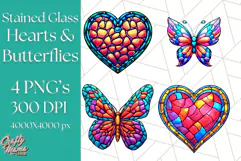 Stained Glass Hearts and Butterflies Clipart PNG Product Image 1