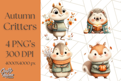 Cozy Autumn Animal Clipart, Fall Forest Critters PNG Product Image 1