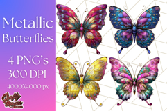 Metallic Butterfly Clipart PNG Clipart, Vibrant Butterfly Product Image 1