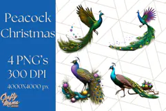Peacock Christmas Clipart in Jewel Tones, Christmas Png Product Image 1