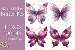 Stained Glass Butterfly PNG Colorful Clipart for Sublimation Product Image 1