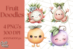 Fruit Doodles Clipart, Cute Cartoon Fruit PNG, Kawaii Food Product Image 1
