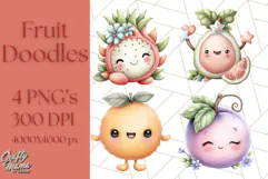 Fruit Doodles Clipart, Cute Cartoon Fruit PNG, Kawaii Food Product Image 1