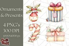 Vintage Christmas Ornaments and Presents PNG Holiday Clipart Product Image 1