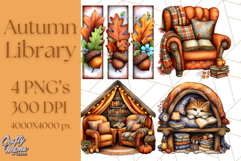Autumn Library Clipart PNG, Cozy Fall Book Art Product Image 1