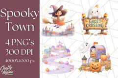 Pastel Halloween Town PNG Clipart, Spooky Shops & Homes Png Product Image 1