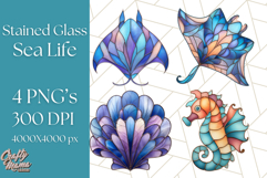 Stained Glass Sea Creatures PNG Clipart, Ocean Fantasy Product Image 1